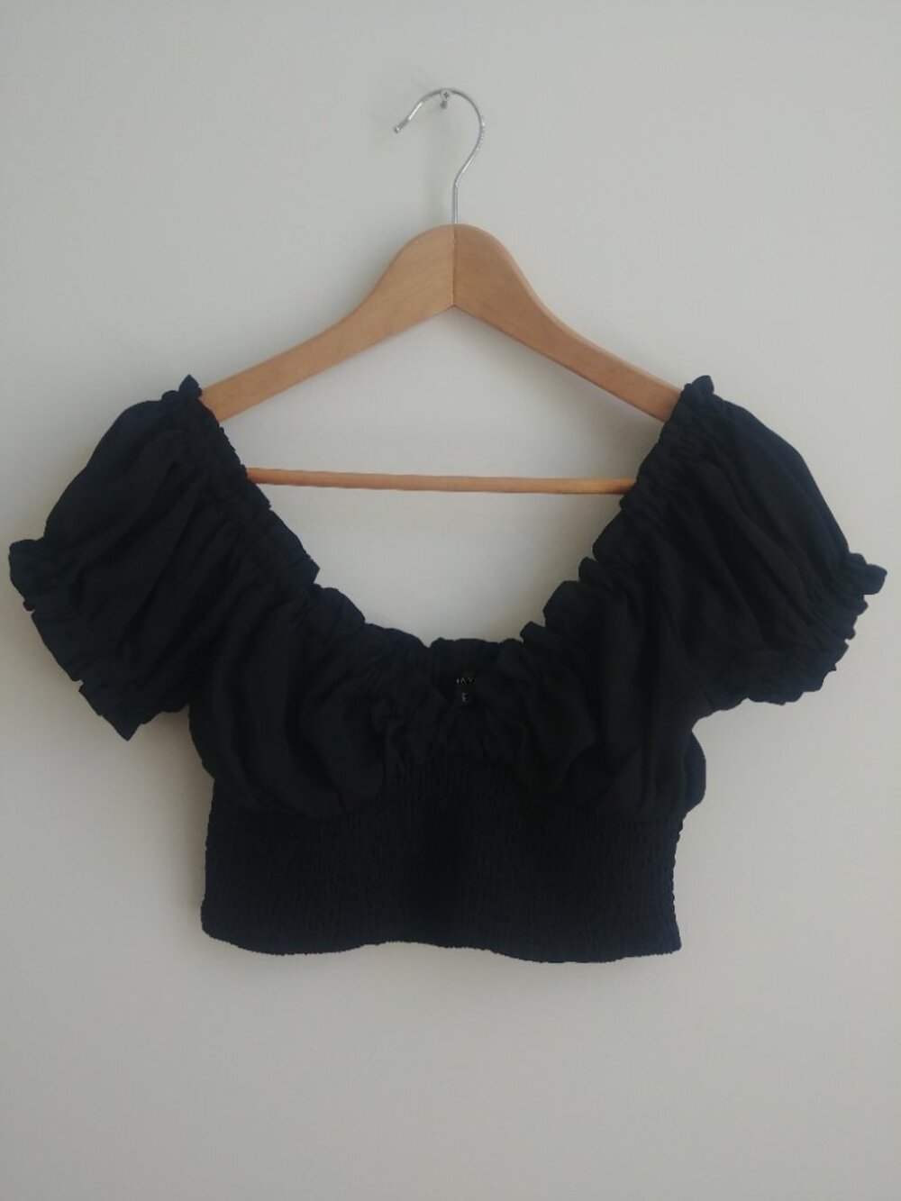 4/$20 Dynamite Small cropped puff sleeve black off the shoulder top blouse